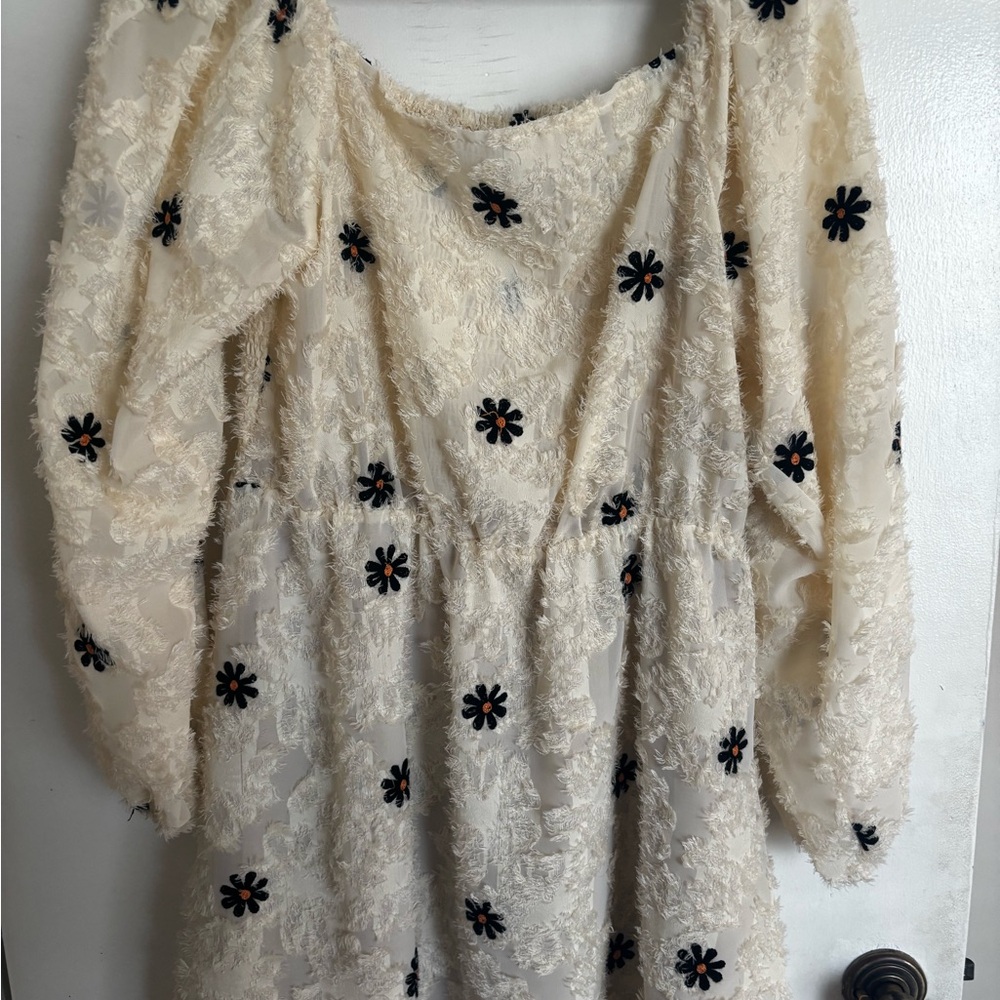 Cream Lace Dress with Floral Accents